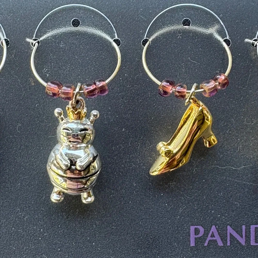 Pandora Wine Glass Charms Set of 5 Silver Gold Angel